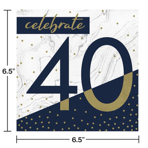 Bulk Pack of 32 Navy & Gold Milestone "40" Luncheon Napkin