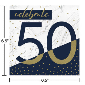 Bulk Pack of 32 Navy & Gold Milestone "50" Luncheon Napkin