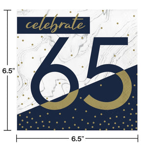 Bulk Pack of 32 Navy & Gold Milestone "65" Luncheon Napkin