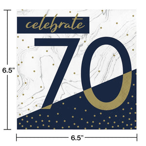 Bulk Pack of 32 Navy & Gold Milestone "70" Luncheon Napkin