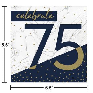 Bulk Pack of 32 Navy & Gold Milestone "75" Luncheon Napkin