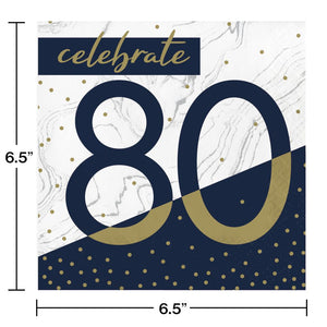 Bulk Pack of 32 Navy & Gold Milestone "80" Luncheon Napkin