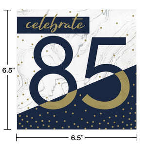 Bulk Pack of 32 Navy & Gold Milestone "85" Luncheon Napkin