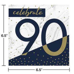 Bulk Pack of 32 Navy & Gold Milestone "90" Luncheon Napkin