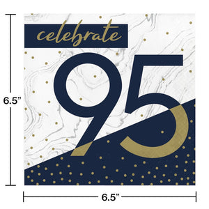 Bulk Pack of 32 Navy & Gold Milestone "95" Luncheon Napkin