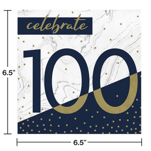 Bulk Pack of 32 Navy & Gold Milestone Luncheon Napkin "100"