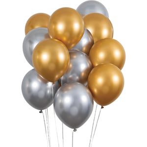 Bulk Pack of 24 Birthday Latex Balloons 12" Silver Gold Metallic