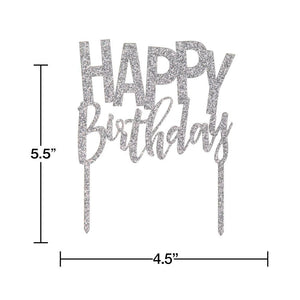 12ct Bulk Silver Happy Birthday Cake Toppers