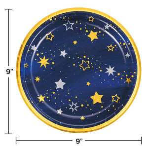 Bulk Pack of 16 Starry Night Dinner Paper/Foil Plate, Stars