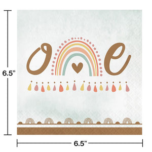 Bulk Pack of 32 Boho Rainbow "One" Luncheon Napkin