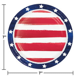 Bulk Pack of 24 Painterly Patriotic 7" Paper Dessert Plate