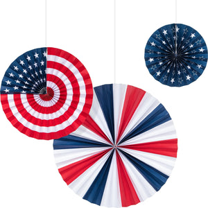 Bulk Pack of 6 Patriotic Fans PR 16" 12" 8"