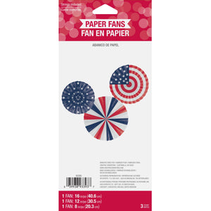 Bulk Pack of 6 Patriotic Fans PR 16" 12" 8"