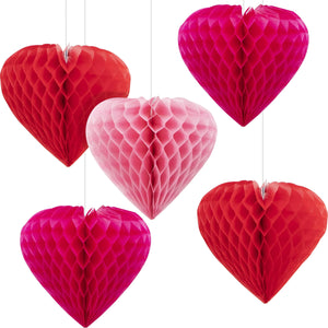 Bulk Pack of 10 Valentine Hearts Hanging Cutouts w/ Honeycomb