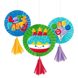 Bubbly Birthday Paper Fans w/ Tassels (3/Pkg)