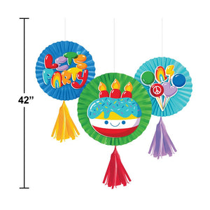 Bubbly Birthday Paper Fans w/ Tassels (3/Pkg)