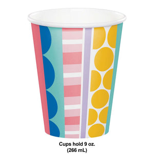 Party Patterns Paper Hot/Cold Cup 9oz. (8/Pkg)