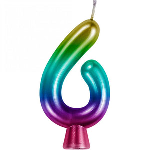 Rainbow 6 Birthday Candle (1/Pkg)