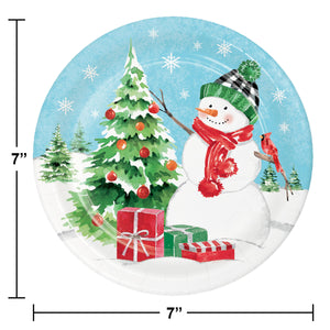 Bulk Pack of 24 Snowflakes & Snowmen 7" Dessert Plate