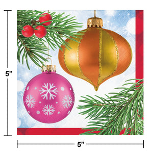 Bulk Pack of 48 Bright Ornaments Beverage 2Ply Napkin