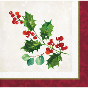 Bulk Pack of 48 Holiday Holly Beverage 2Ply Napkin