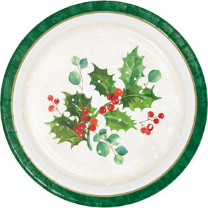 Bulk Pack of 24 Holiday Holly 7" Dessert Plate