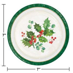 Bulk Pack of 24 Holiday Holly 7" Dessert Plate