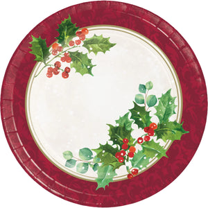 Bulk Pack of 16 Holiday Holly Dinner Plate