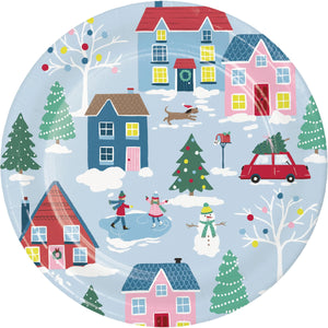 Bulk Pack of 16 Christmas Village Dinner Plate