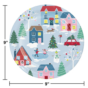 Bulk Pack of 16 Christmas Village Dinner Plate