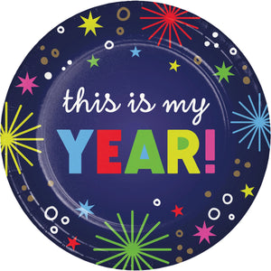 Bulk Pack of 24 Beaming New Year 7" Paper Dessert Plate