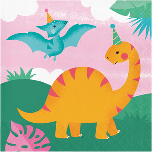 Bulk Pack of 32 Girl Dino Party 2Ply Luncheon Napkin