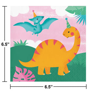 Bulk Pack of 32 Girl Dino Party 2Ply Luncheon Napkin