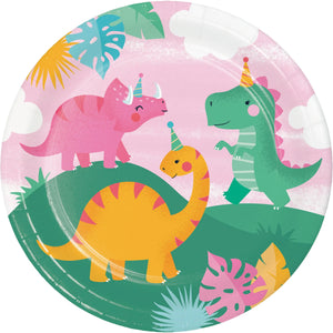 Bulk Pack of 16 Girl Dino Party Dinner Plate