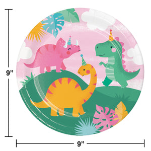 Bulk Pack of 16 Girl Dino Party Dinner Plate