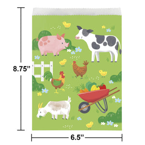 Bulk Pack of 16 Farm Animals Large Paper Treat Bags