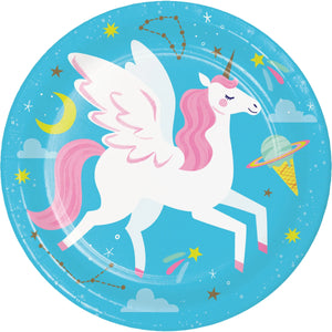 Bulk Pack of 24 Unicorn Galaxy 7" Paper Dessert Plate