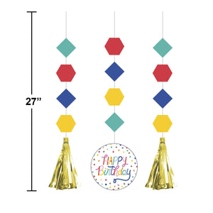 Bulk Pack of 6 Birthday Confetti Hanging Cutouts w/ Tassels