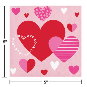 Bulk Pack of 48 Valentine's Textures 2 Ply Beverage Napkin