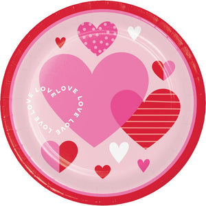 Bulk Pack of 16 Valentine's Textures Paper 9" Dinner Plate