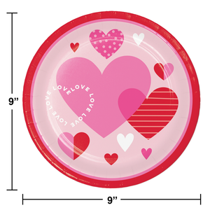 Bulk Pack of 16 Valentine's Textures Paper 9" Dinner Plate