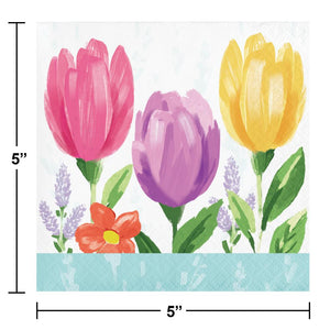 Bulk Pack of 48 Tulip Blooms 2 Ply Beverage Napkin