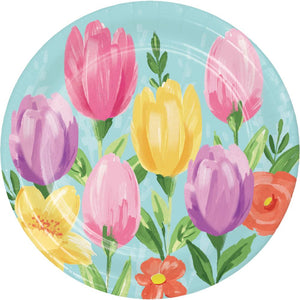 Bulk Pack of 24 Tulip Blooms Paper 7" Dessert Plate