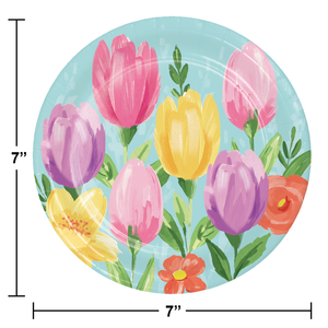 Bulk Pack of 24 Tulip Blooms Paper 7" Dessert Plate