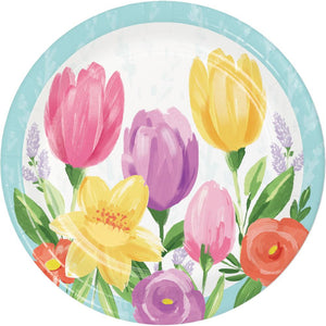 Bulk Pack of 16 Tulip Blooms Paper 9" Dinner Plate