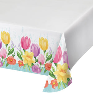 Bulk Pack of 2 Tulip Blooms Paper Tablecover, 54"x102"