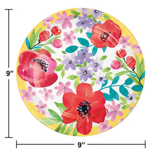 Bulk Pack of 16 Spring Poppies Paper 9" Dinner Plate