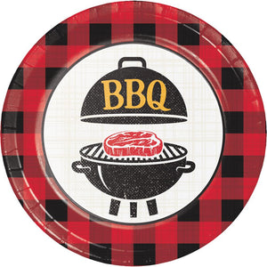 Bulk Pack of 16 BBQ Gingham Paper 9" Dinner Plate