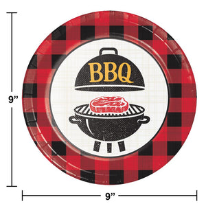 Bulk Pack of 16 BBQ Gingham Paper 9" Dinner Plate