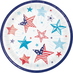 Bulk Pack of 24 Patriotic Party Paper 7" Dessert Plate